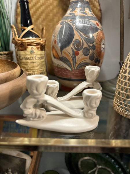 Pair of off white vintage candle holders