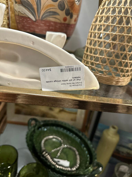 Pair of off white vintage candle holders