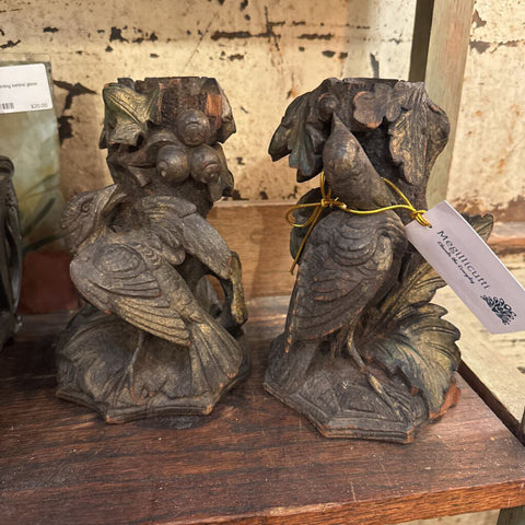Antique German Black forest bird candleholders