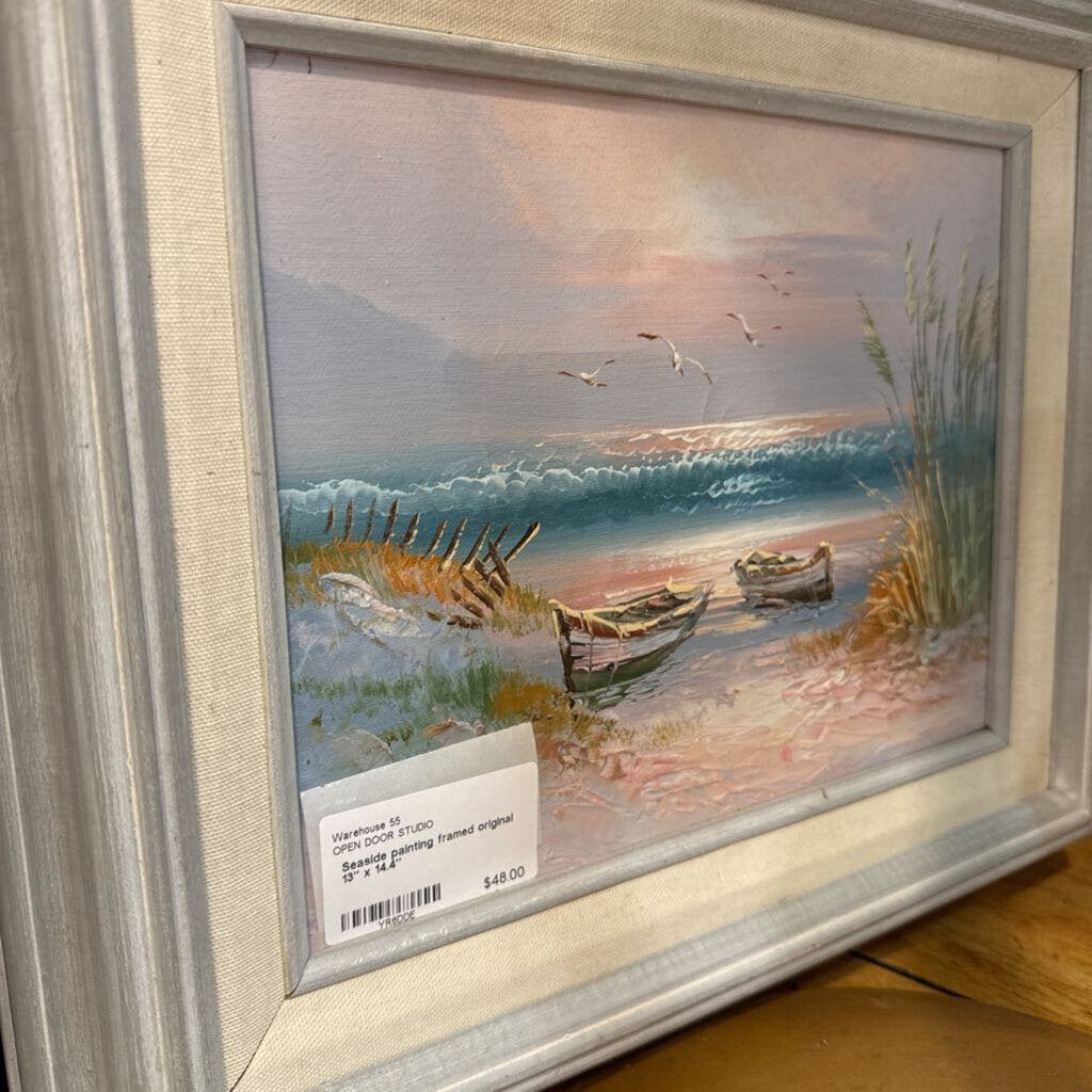 Seaside painting framed original 13" x 14.4"