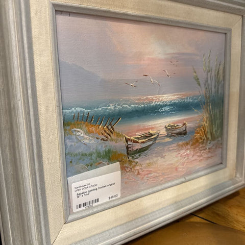 Seaside painting framed original 13" x 14.4"