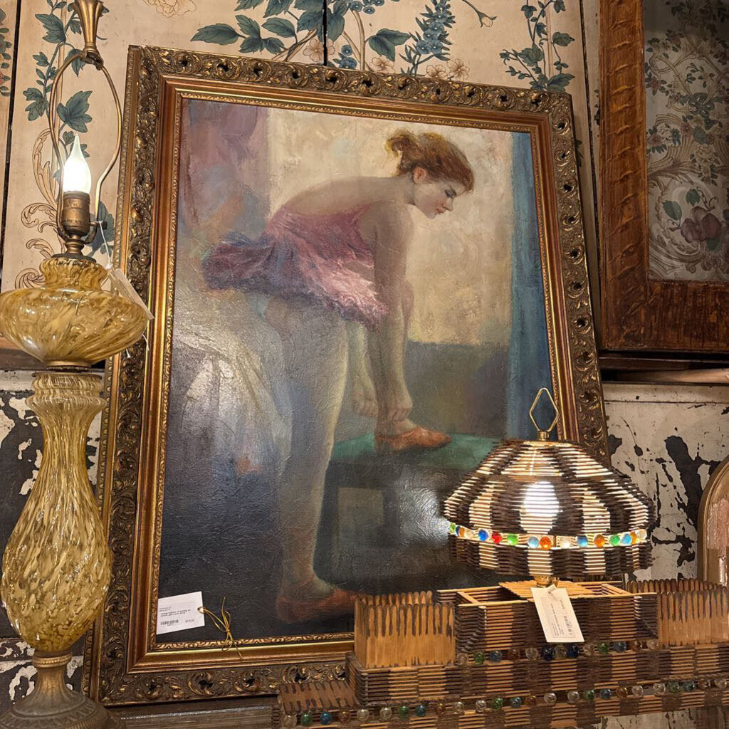 vintage ballerina oil painting on canvas gold frame 45x35