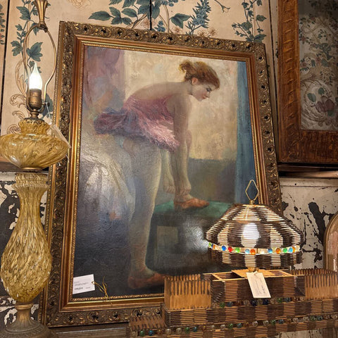vintage ballerina oil painting on canvas gold frame 45x35