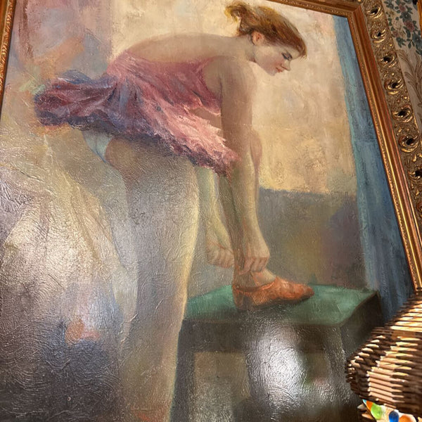 vintage ballerina oil painting on canvas gold frame 45x35