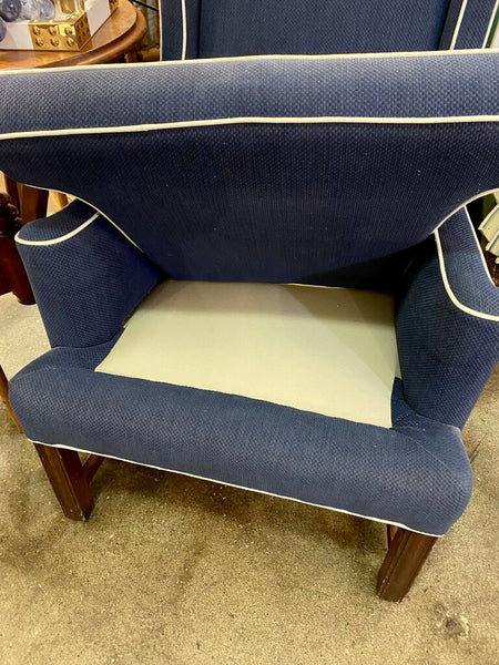 Navy Wingback Chair w/ White Piping