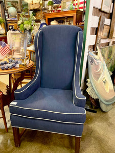 Navy Wingback Chair w/ White Piping
