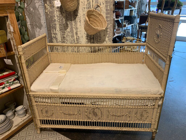 Antique Wicker Baby Crib ~ Stork Embossed~ Pick up in Store