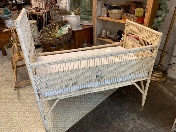Antique Wicker Baby Crib ~ Stork Embossed~ Pick up in Store
