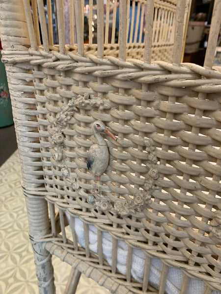 Antique Wicker Baby Crib ~ Stork Embossed~ Pick up in Store