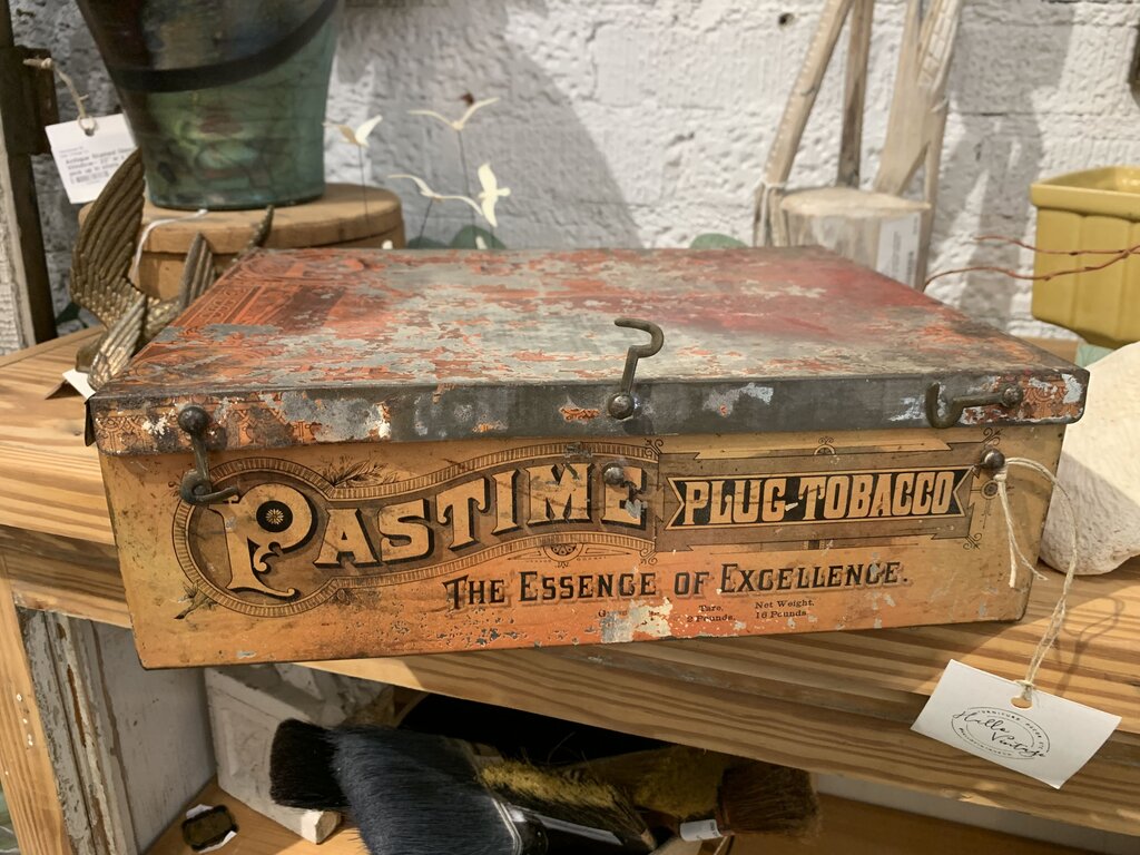 Antique Pasttime Plug Tobacco Tin~ 9.25" w x 12.5" l x 4" t