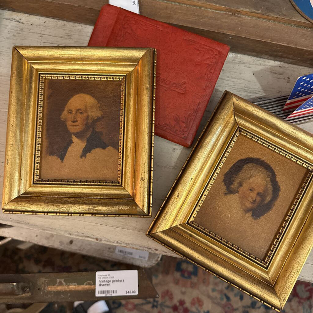 PAIR George and Martha Washington portraits 6x7