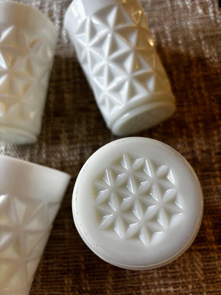 Set of 4 Vintage Anchor Hocking Milk Glass Tumblers Pineapple Pattern
