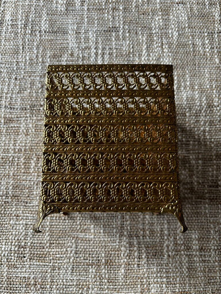 Vintage Gold Metal Footed Square Tissue Box Holder