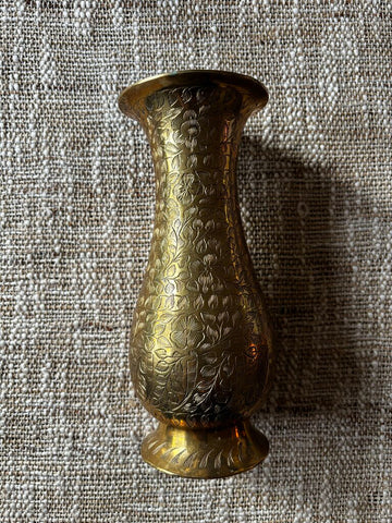 Vintage Solid Brass Etched Vase 8H India