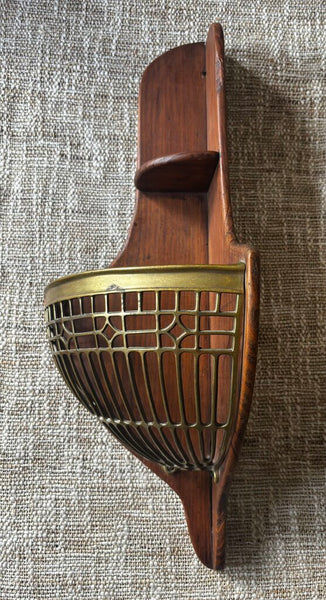 MCM Wood and Brass Corner Basket