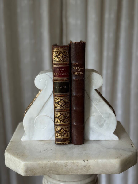 Alabaster and brass leaf mount bookends pair