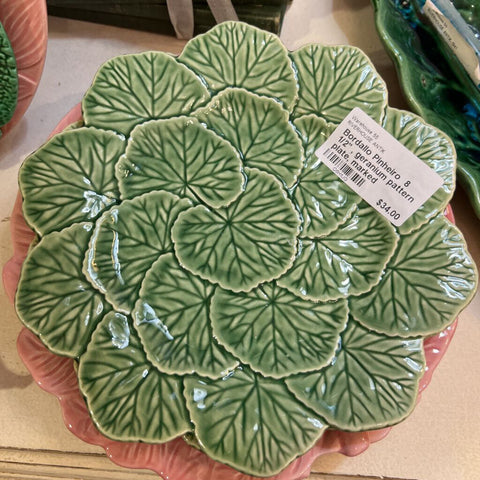 Bordallo Pinheiro 8 1/2" , geranium pattern plate, marked