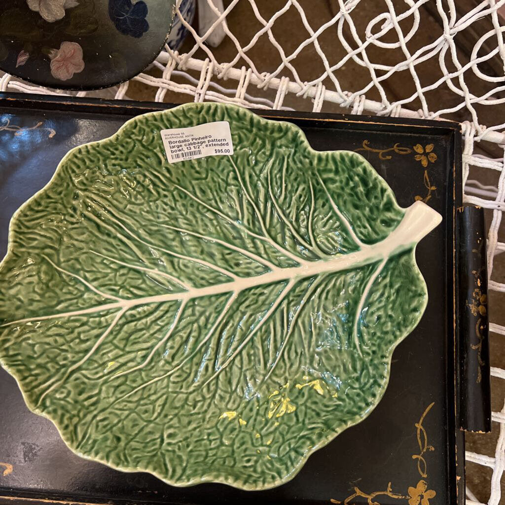 Bordallo Pinheiro large cabbage pattern bowl, 13 1/2", extended stem, marked