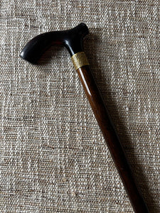 Vintage Wood Cane with Embossed Brass At Handle