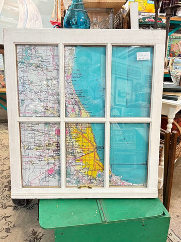 Vintage window with Chicago map in store pick up only