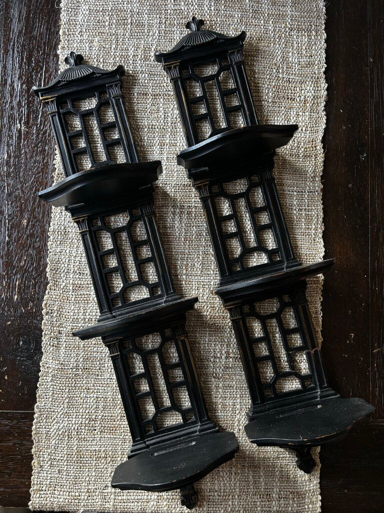 Pair of Vintage Syrocco Pagoda Style Shelves (as found)