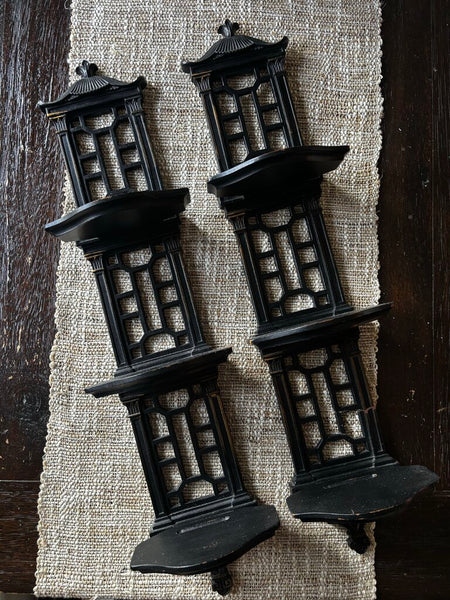 Pair of Vintage Syrocco Pagoda Style Shelves (as found)