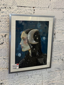 Signed moon woman portrait painting