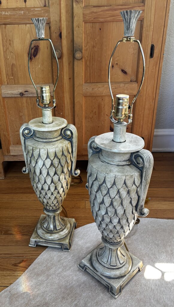 Pair of Vintage Urn Scalloped Lamps 19H