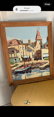 Vintage framed Paint by Number harbor scene 14 x 18