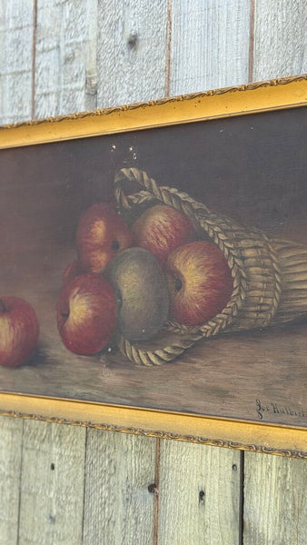 Antique Apples in basket still life oil on canvas art