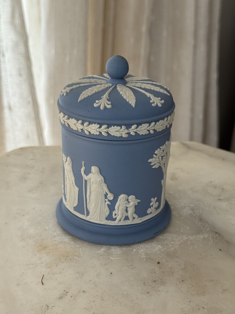 Wedgwood made in England blue white canister