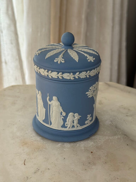 Wedgwood made in England blue white canister