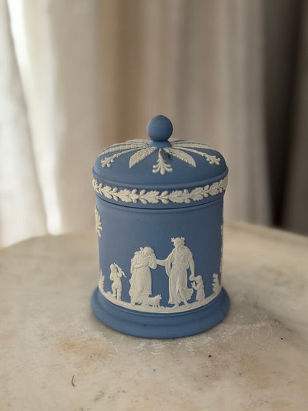 Wedgwood made in England blue white canister