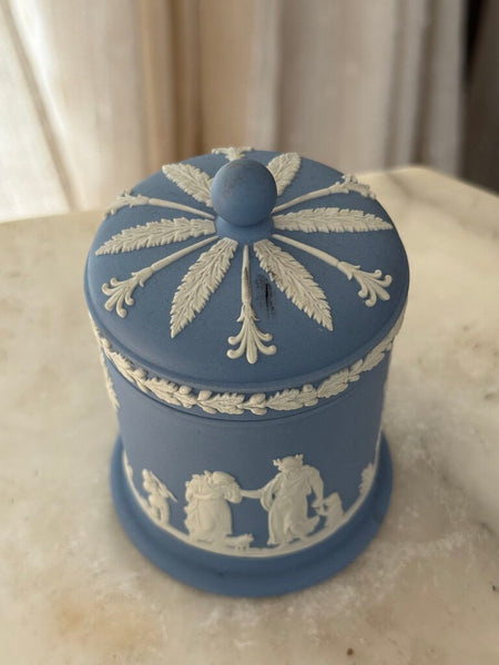 Wedgwood made in England blue white canister