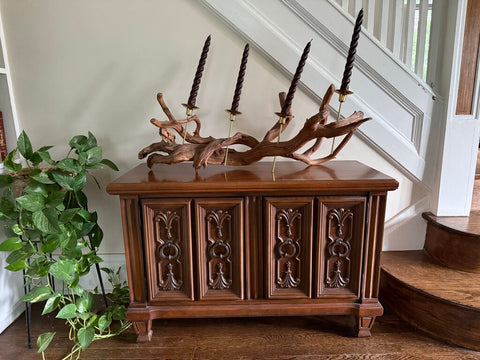 Wall Hanging Driftwood with 4 Brass Candleholders 36"wide W1884