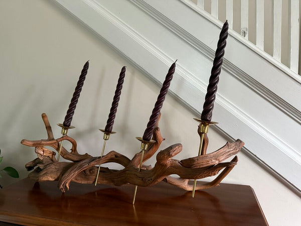 Wall Hanging Driftwood with 4 Brass Candleholders 36"wide W1884