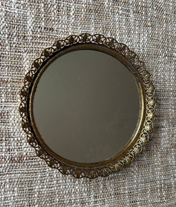 VTG Brass Round Filigree Vanity Tray 8R