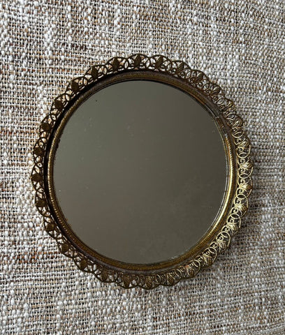 VTG Brass Round Filigree Vanity Tray 8R