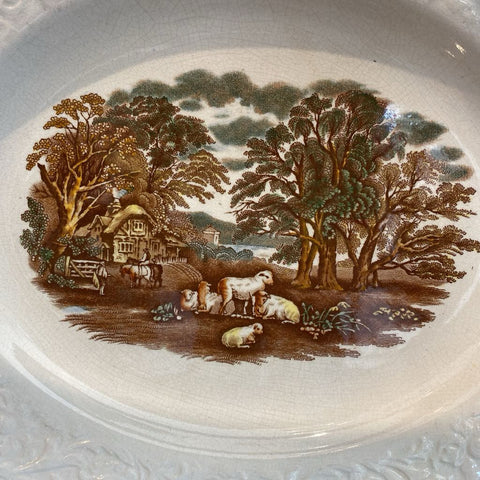 Antique 1930's Booths Corinthian Farm Scene Cottage Transferware Platter 10" x 12"