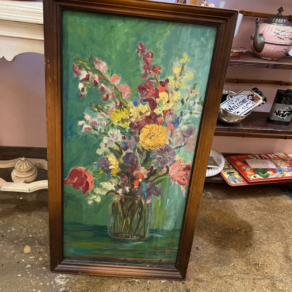 Framed Oil painting, bouquet in vase, 33" x 18"