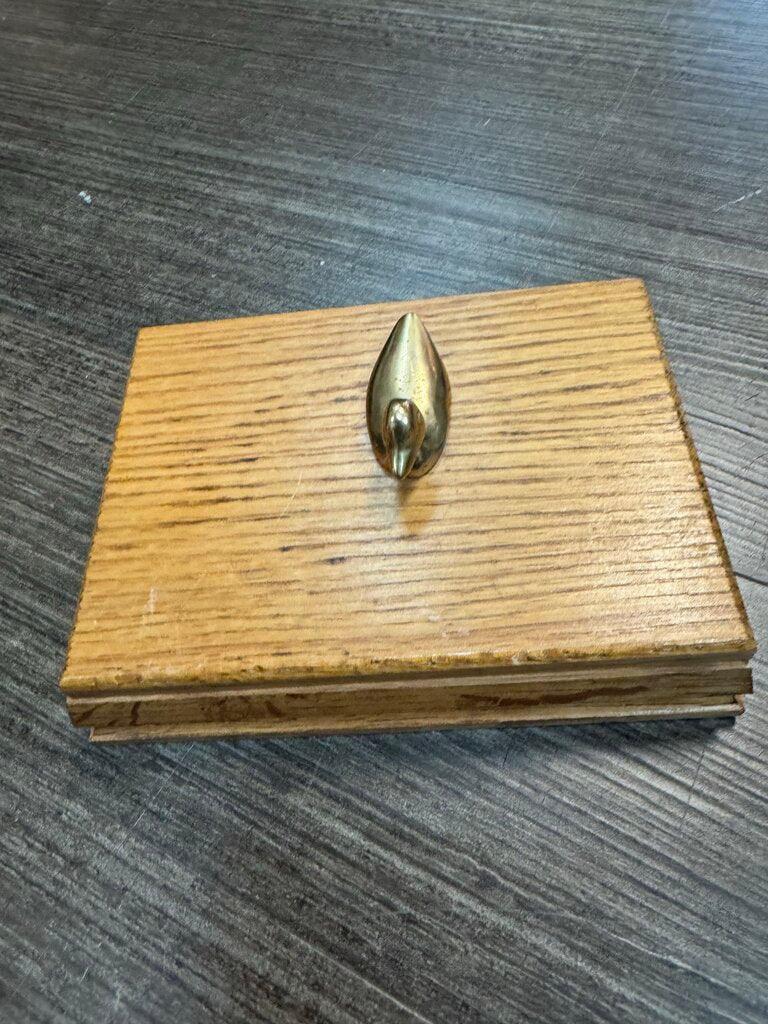 Wooden Box with Brass Duck and 2 Sets of Playing Cards W1386