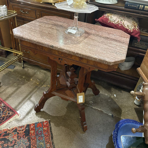 ANTIQUE VICTORIAN EASTLAKE MARBLE TOP TABLE