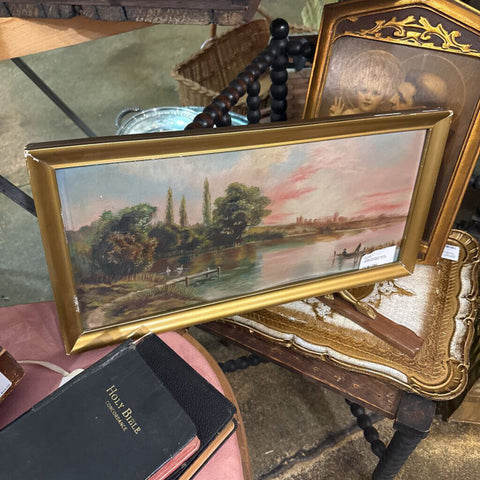 Vintage painting on board waterscape signed 10 x 20