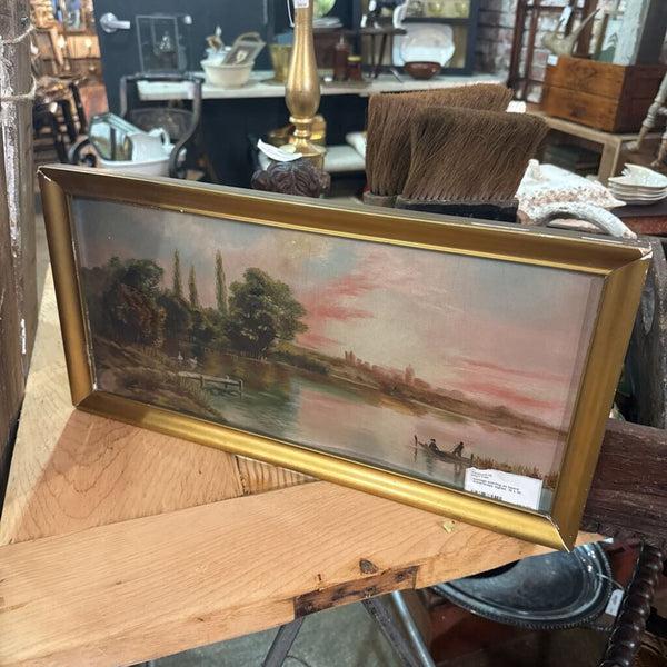 Vintage painting on board waterscape signed 10 x 20