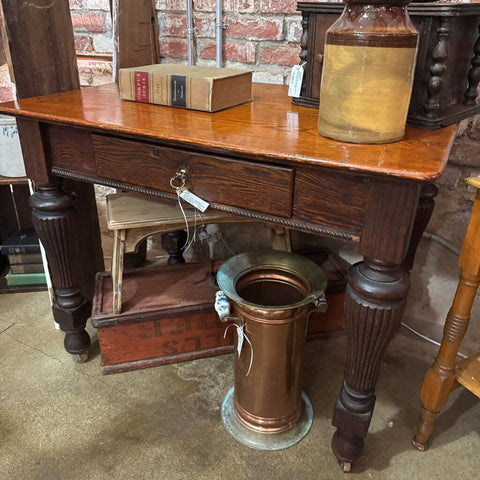 Dark Oak Antique Desk with one Drawer and Fabulous Legs 38x26x30. IN STORE PICK UP ONLY
