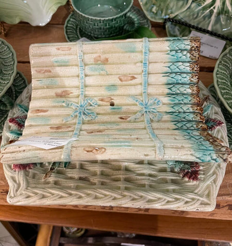 Antique majolica asparagus serving dish as is