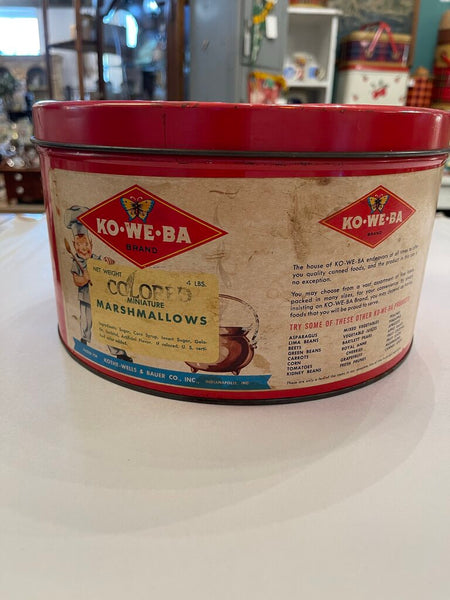 Vintage 1930's-1950's KO-WE-BA 4 lb. Marshmallow red tin as is