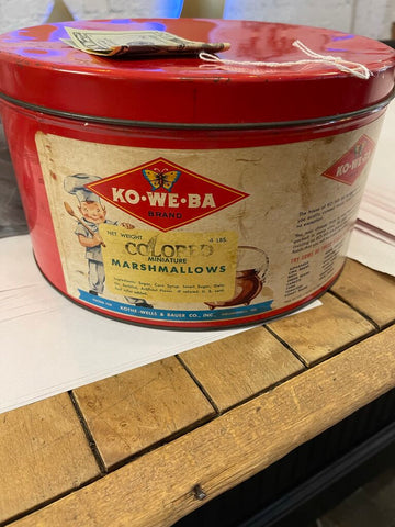 Vintage 1930's-1950's KO-WE-BA 4 lb. Marshmallow red tin as is