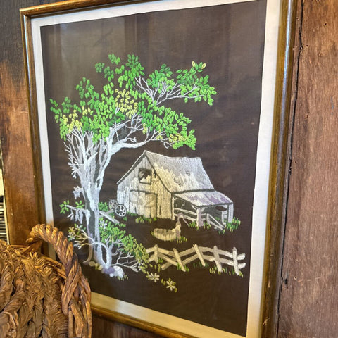 Framed Barn Needlepoint 16.5x20.5