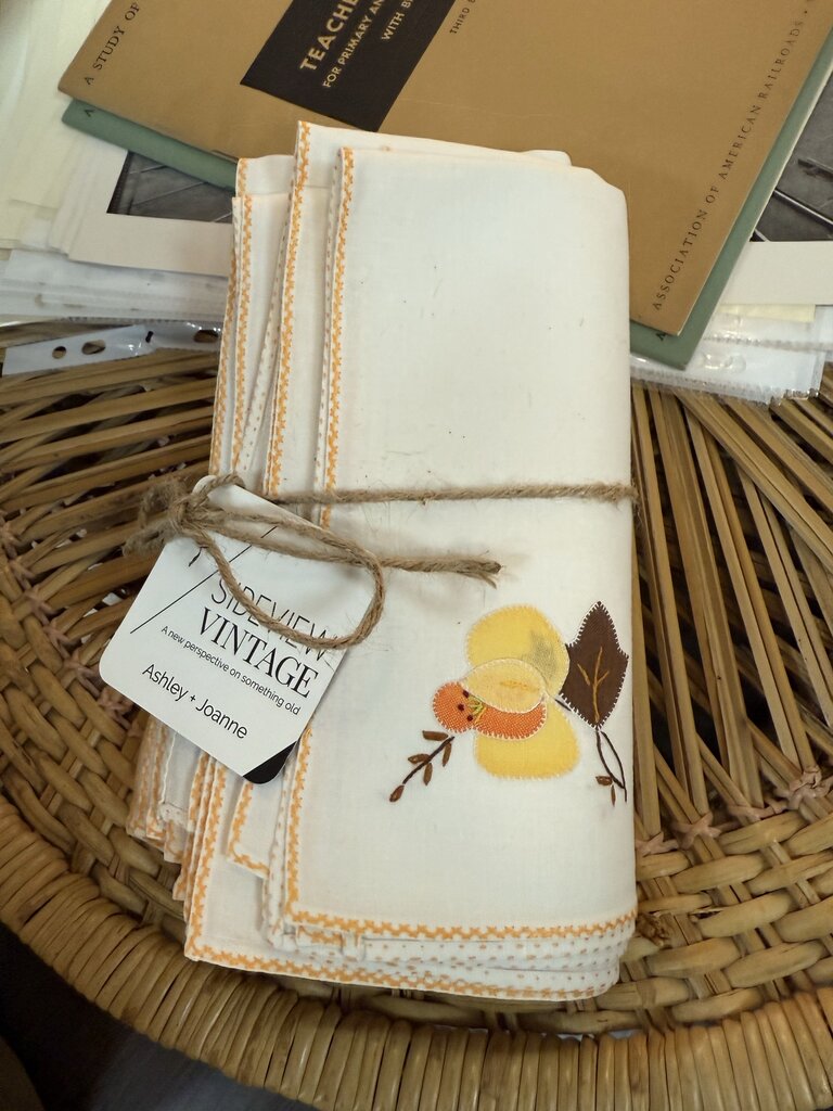 Set of 12 Vintage Fall Flower Design Napkins W1415